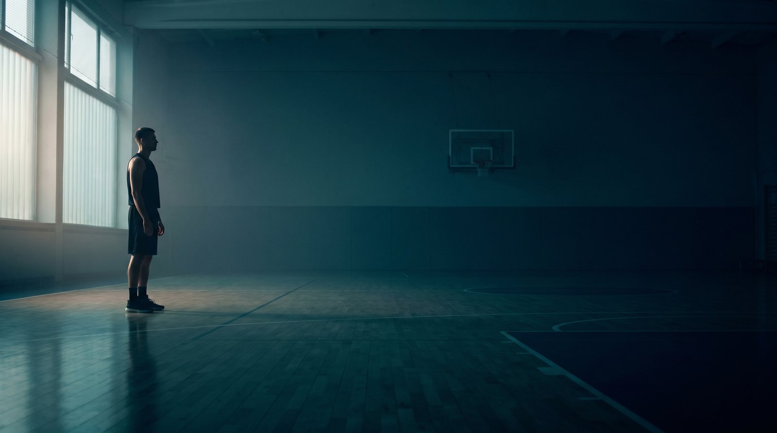 Quiet training environment — athlete in side light